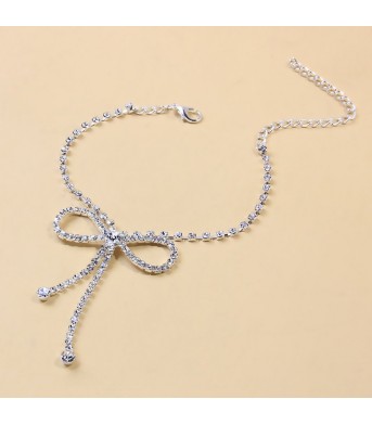 Fashion Diamond Anklet With All-match Rhinestones Bow Anklet