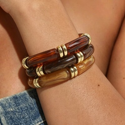 Polished Geometric Translucent Acrylic Bracelet Set