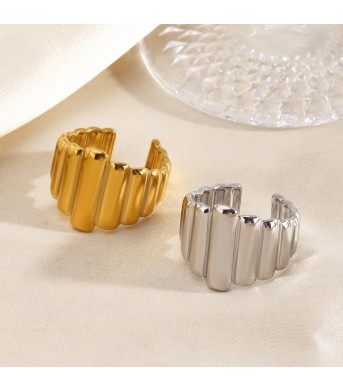 Irregular Vertical-stripe Stainless Steel Ring Geometric And Minimalist