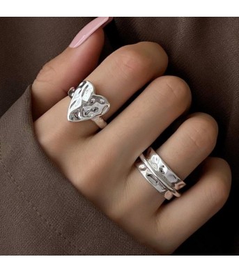 Geometric Heart Hammered Ring For Women