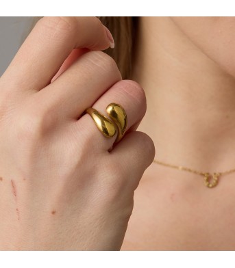 Womens Stainless Steel Open-ended Water Drop Ring