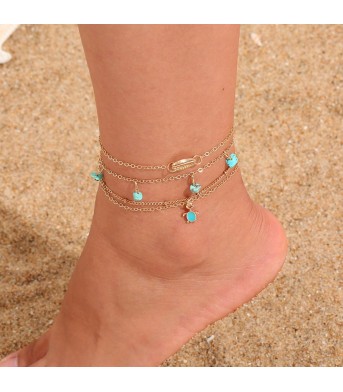 Bohemian anklet shell pine tortoise tassel 3 - piece combination anklet