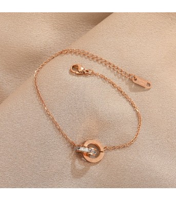 Titanium Steel Unfading Rose Gold Double Ring Bracelet With Roman Numerals