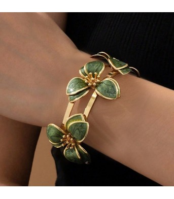 Flower Bracelet Green Pattern Flower Adjustable