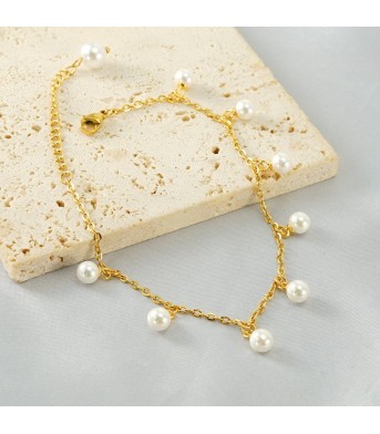 Womens Fashion Pearl Tassel Titanium Steel Bracelet