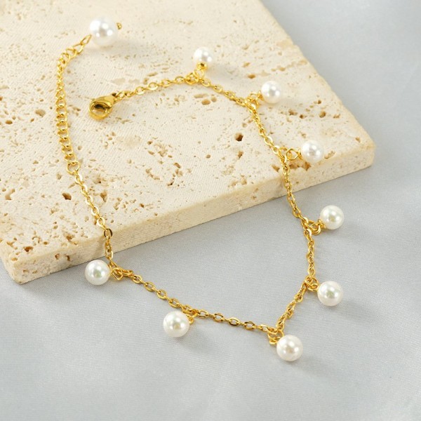 Womens Fashion Pearl Tassel Titanium Steel Bracelet