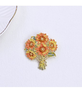 Oil Painting Style Sunflower Bouquet Enamel Oil-Painted Flower Versatile Metal Brooch