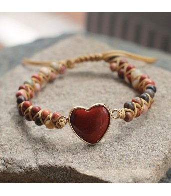 Loving-Heart Rosewood-Grain Double-Layer Braided Bracelet Wave