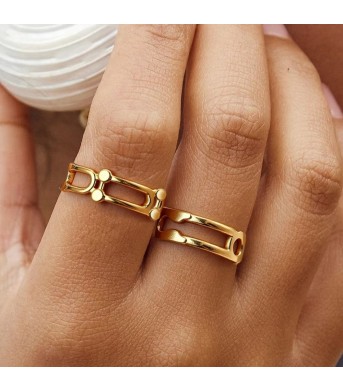 Womens Titanium Steel Geometric Gold-plated Ring