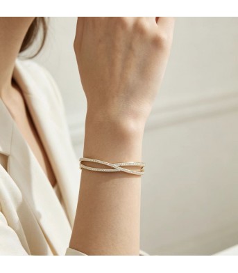 Double-layered Cross-stitched Diamond Bracelet For Women