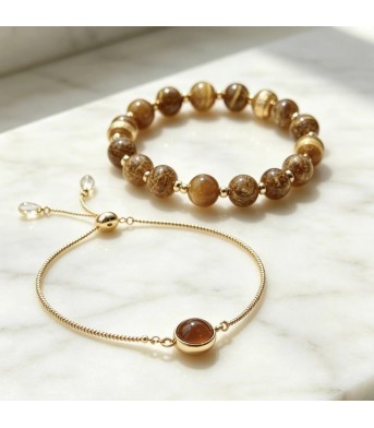 Womens Round Natural Stone And Metal Bracelet
