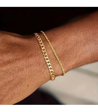 Minimalist Cable-Link Cuban-Chain Bracelet Two-Piece Set