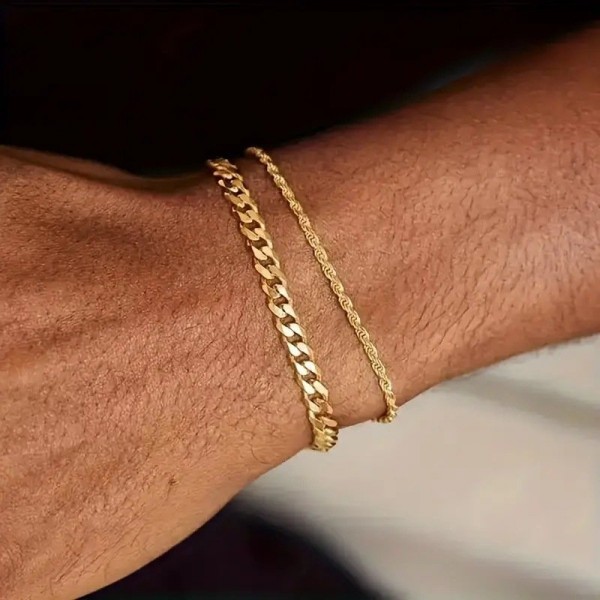 Minimalist Cable-Link Cuban-Chain Bracelet Two-Piece Set
